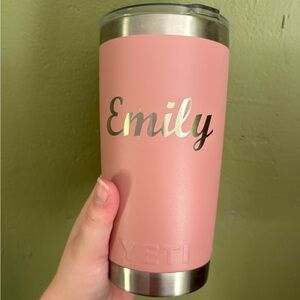 Yeti Pink Tumbler with Silver Text